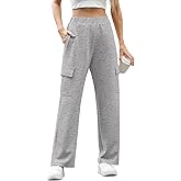 IWOLLENCE Womens Cargo Sweatpants Baggy Wide Straight Leg Sweats Pants with Pockets
