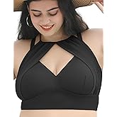 Curvagile Women Plus Size Bikini Top Modest Flowy Mesh Halter Swim Tops Push Up Bathing Suit Top Only 2025