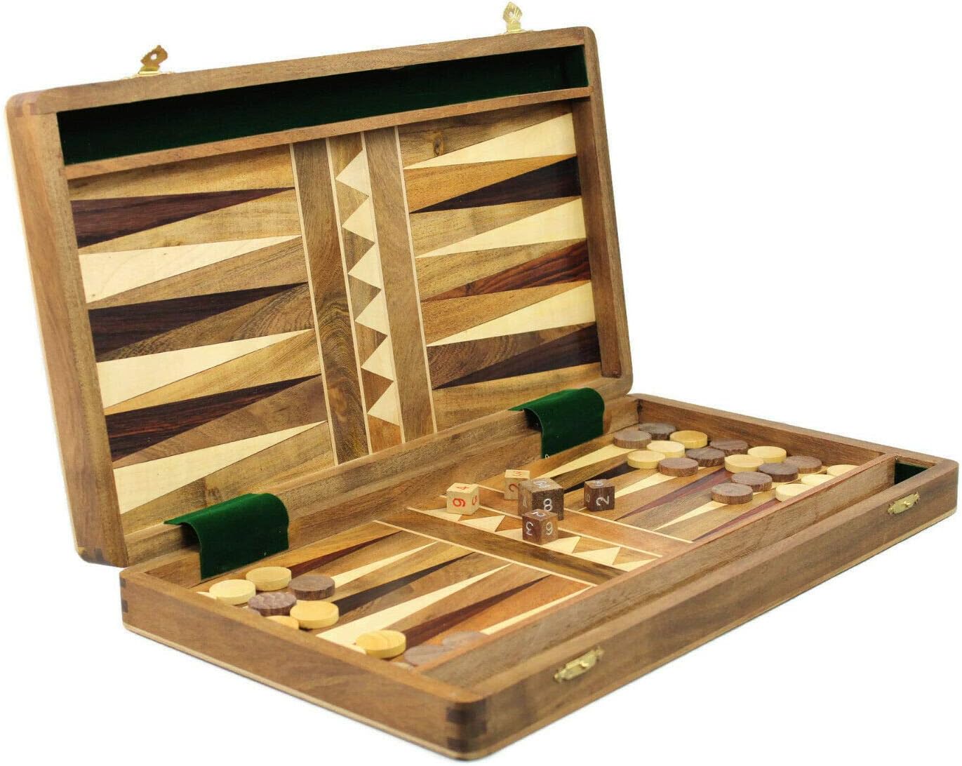 Travel Solid Wooden Handmade Backgammon Set Sheesham Board Game With Backgammon Pieces 10 Inch