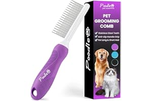 POODLIE Poodle Pet Detangling Pet Comb with Long & Short Stainless Steel Teeth for Removing Matted Fur, Knots & Tangles – Detangler Tool Accessories for Safe & Gentle DIY Dog & Cat Grooming