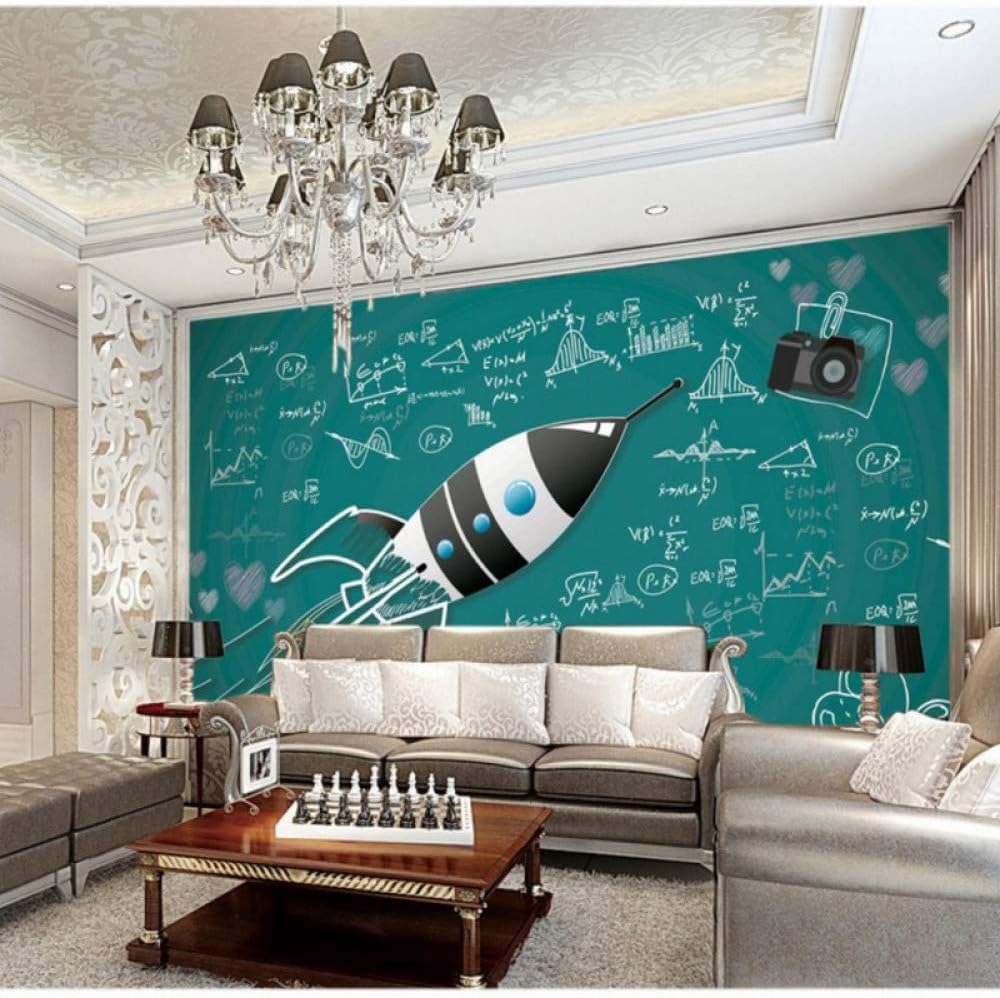 BIZHIGE Papel Pintado De La Foto 3D Rocket Pizarra Pintura Mural Tiza