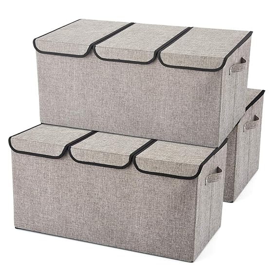 EZOWare Set de 3 Cajas de Almacenaje Grandes, Cajas de Tela Plegable con Manijas para Ropa, Juguetes, Dormitorio (61 x 30,5 x 30,5 cm) (Gris y Negro)