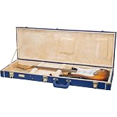Crossrock Rectangular Wooden Electric Guitar Case for Fender Stratocaster &amp; Telecaster | Vibrant Blue Faux Leather, Beige Plush Interior, Lock &ndash; Designer Series(CRW520EVB)