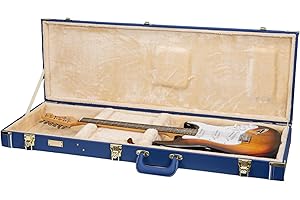 Crossrock Rectangular Wooden Electric Guitar Case for Fender Stratocaster & Telecaster | Vibrant Blue Faux Leather, Beige Plush Interior, Lock – Designer Series(CRW520EVB)