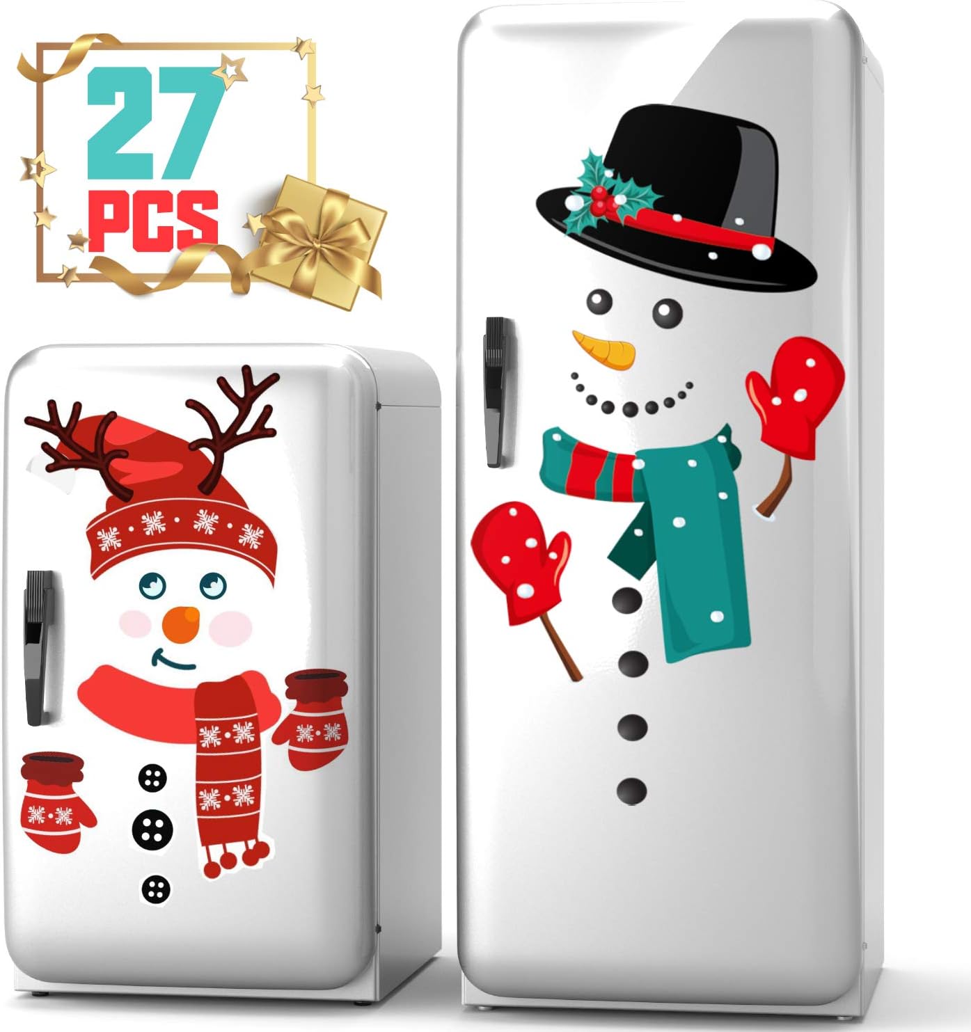 KD KIDPAR Snowman Refrigerator Magnets Set of 27, Cute Funny Fridge Magnet Refrigerator Stickers Holiday Christmas Decorations for Fridge, Metal Door, Garage, Office Cabinets (Large)