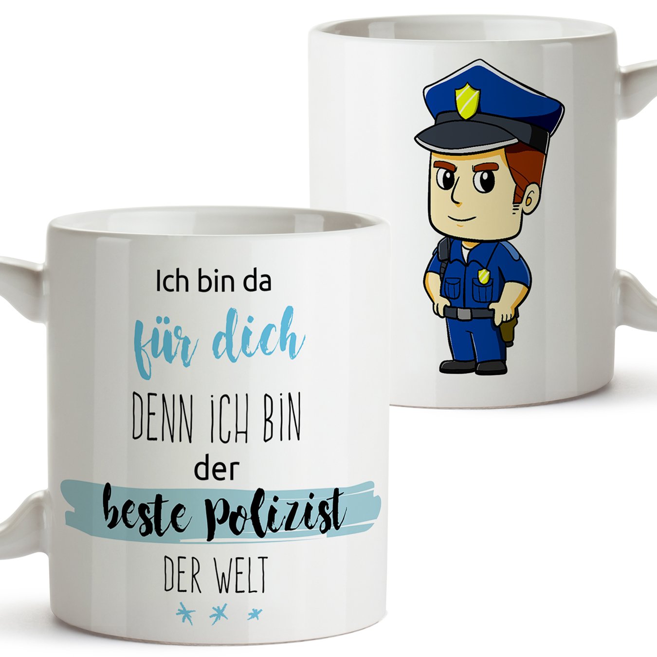 MUGFFINS German coffee mug as a gift for the police - I'm here for you because I'm the best policeman in the world - 350 ml - Beautiful and fun drinks with sayings, to give ...