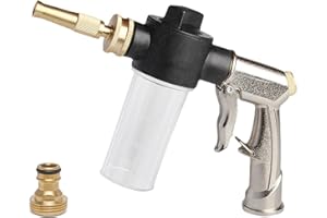 AJIUSIR High Pressure Car Wash Foam Gun Sprayer, Heavy Duty Metal Garden Hose Nozzle with 3.5oz/100cc Plastic Soap Dispenser Bottle, for Pet Showering, Gardening, Floor Cleaning (Silver)