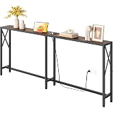 Gewudraw 70" Sofa Table Behind Couch with Oulets-Narrow Console Table,Brown | Industrial Style, Long Skinny Design,Couch Table for Hallway,Living Room,Bedroom, Built-In Power Outlets &amp; USB, 172cm Length