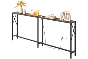 Gewudraw 70 in Skinny Sofa Table Behind Couch, Console Table with Oulets & USB Ports for Hallway, Entryway,Living Room, Bedroom, Rustic Brown