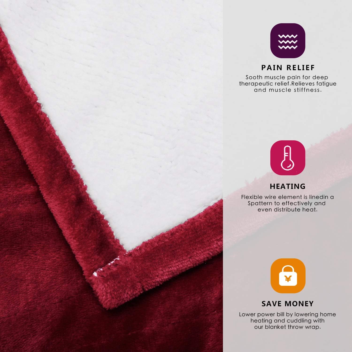 WAPANEUS Electric Heated Blanket with 3 Heating Levels and Auto Shut Off,Soft Plush Heated Sherpa Throw Blanket with Fast-Heating and Machine Washable Fabrics For Couch or Bed Use 50" x 60": Home & Kitchen