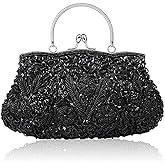 Gets Noble Beaded Sequin Flower Evening Purse Large Clutch Bag Handbag for Women