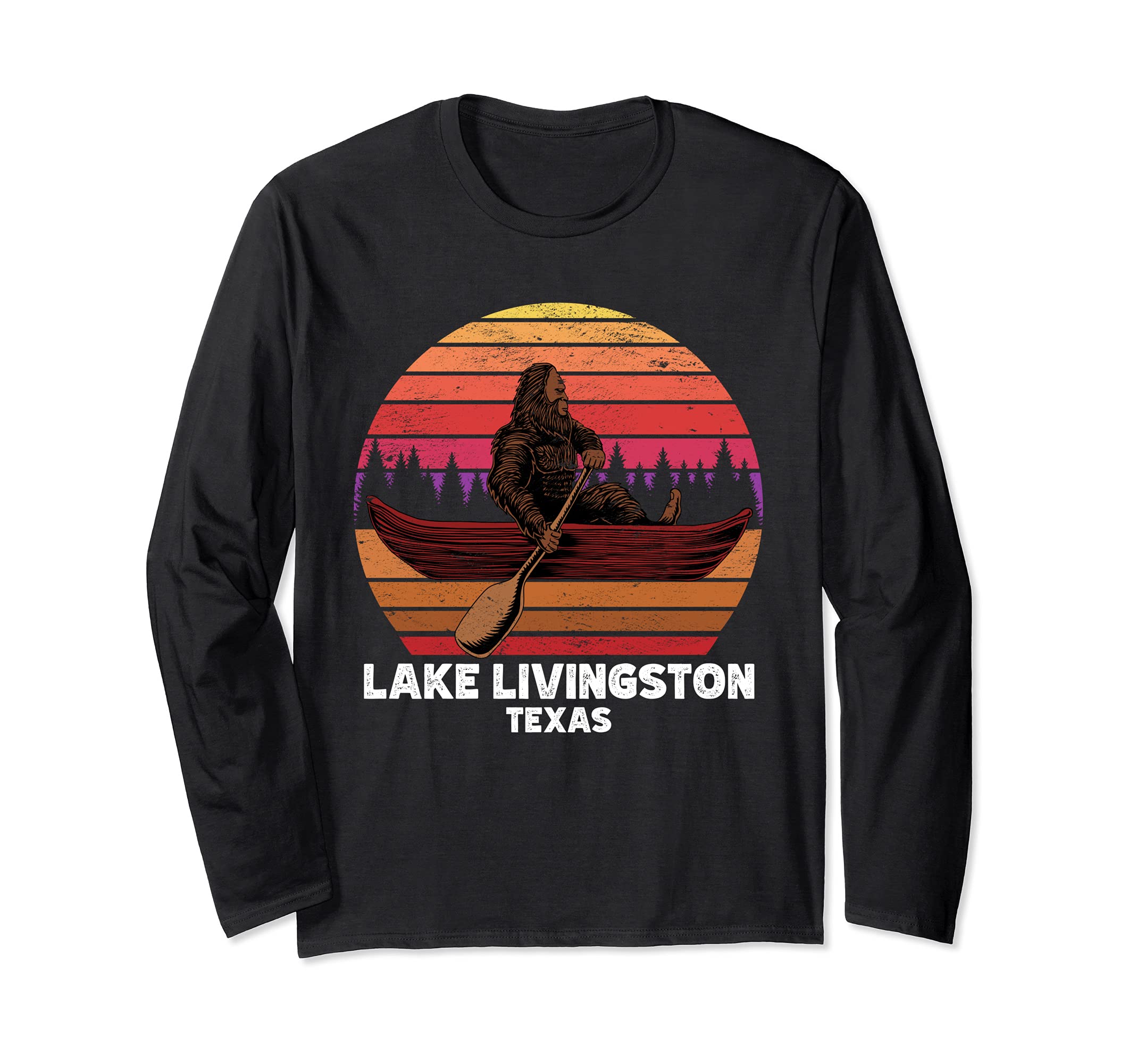 Bigfoot fishing lake canoeing Lake Livingston Long Sleeve T-Shirt