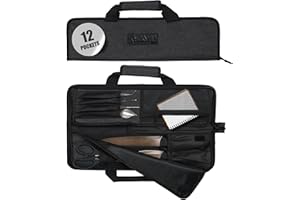 Asaya Chef Knife Roll Bag - 12-Pocket Chefs Case for Kitchen Knives and Utensils, Lightweight Stain-Resistant Waxed Nylon Che