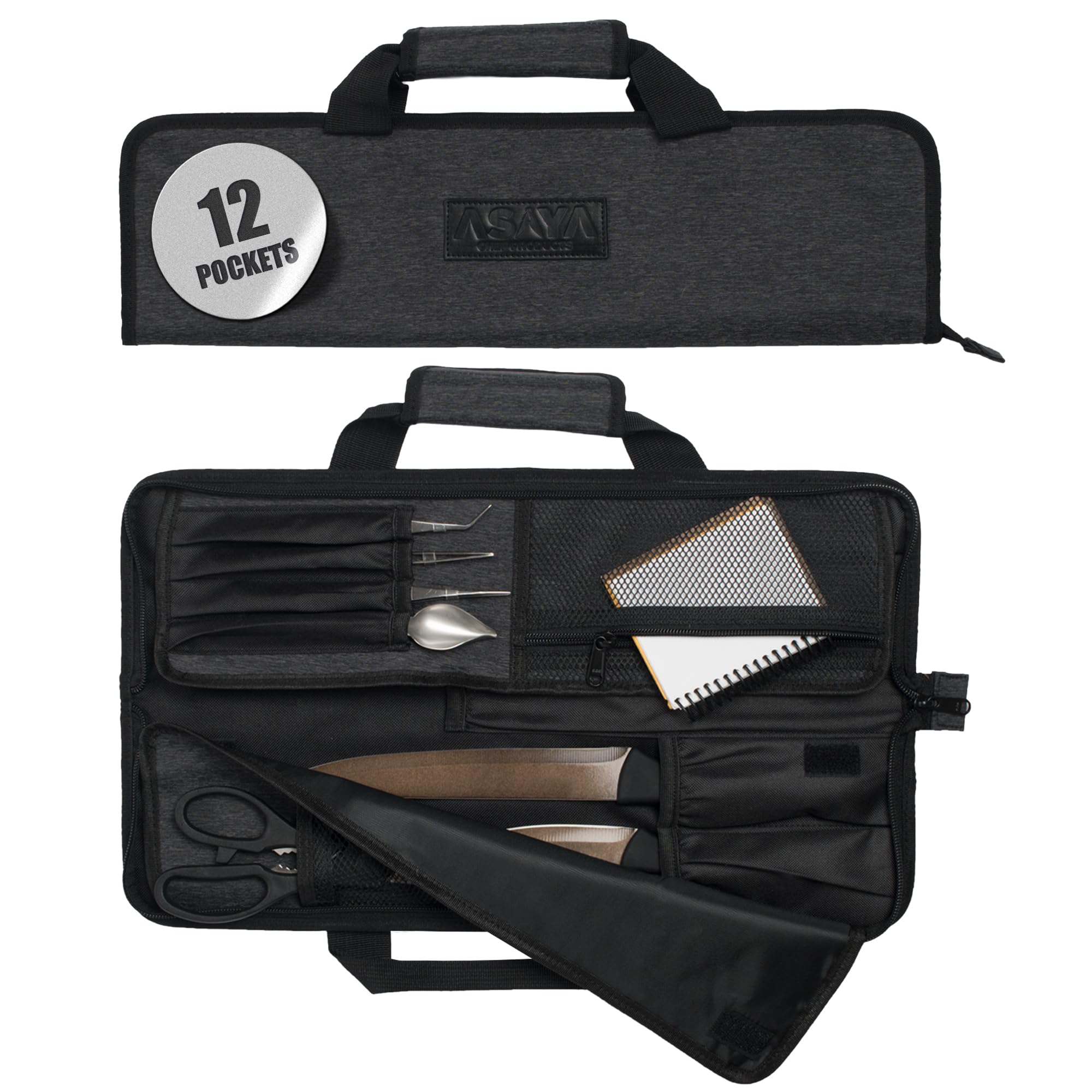 Photo 1 of Asaya Chef Knife Roll Bag - 12 Pockets for Knives and Kitchen Utensils - Lightweight, Durable, and Stain Resistant Nylon - Perfect for the Traveling Chef - Knives not Included