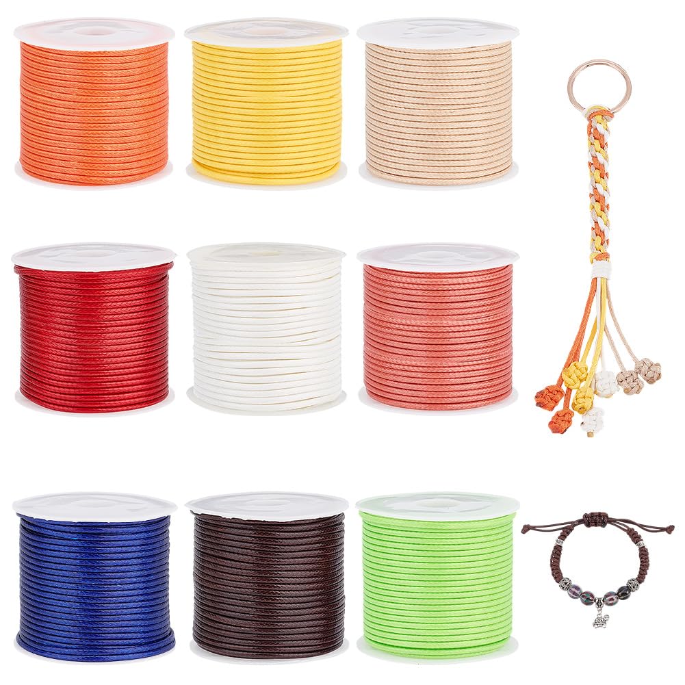PH PandaHall 9 Colors Waxed Cord Polyester Cord Thread Beading String for Bracelet Making Waxed String for DIY Crafts Beading Kontting Sewing Macrame Supplies Jewellery Making, 11 Yards/Roll 1.5mm