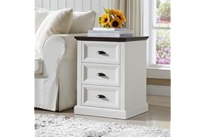 SinCiDo White Nightstand with Charging Station and 3 Drawer Dresser for Living Room and Closet
