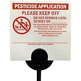 SmartSign (20-Pack) Pesticide Application Keep Off Do Not Remove Until Sunset Sign with Stake, Write-On, 16 mil Thick HDPE Plastic, Red/White, 4"x4" Sign with 16" Stake Kit, Tearproof, Made in USA