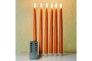 Ni-JASW Orange Flameless Taper Candles with Remote, Thanksgiving Fall LED Candlesticks Battery Operated Flickering Set of 6