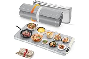 FYY Extra Large Warming Mat for Food with Heat Resistant Pad, Prevent Countertop Cracks, Keep Meal Warm, Rapid and Full Surface Heating, 6 Temp Settings, 6H Timer, Rollable Portable Food Warmer, Grey