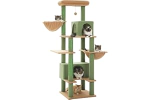 PEQULTI 66" Cactus Cat Tree for Indoor Cats Large Adult, Cat Tower with Sisal-Covered Scratching Post, Super Large Metal Hammock[20''X12''] and 2 Big Condos, Green