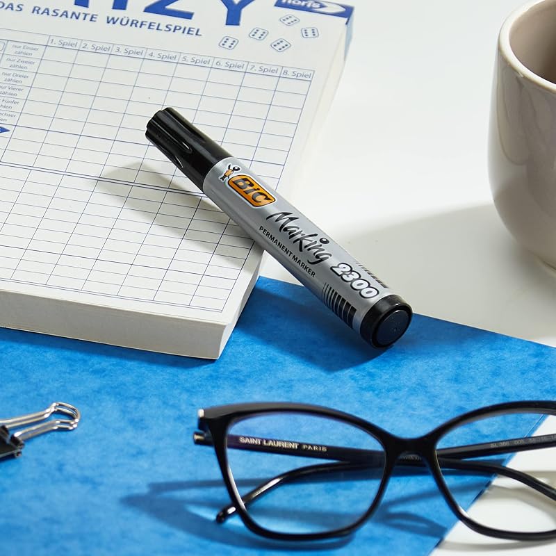 Bic marking 2300 ecolutions - caixa com 12, marcadores permanentes ponta média de cinzel, preto