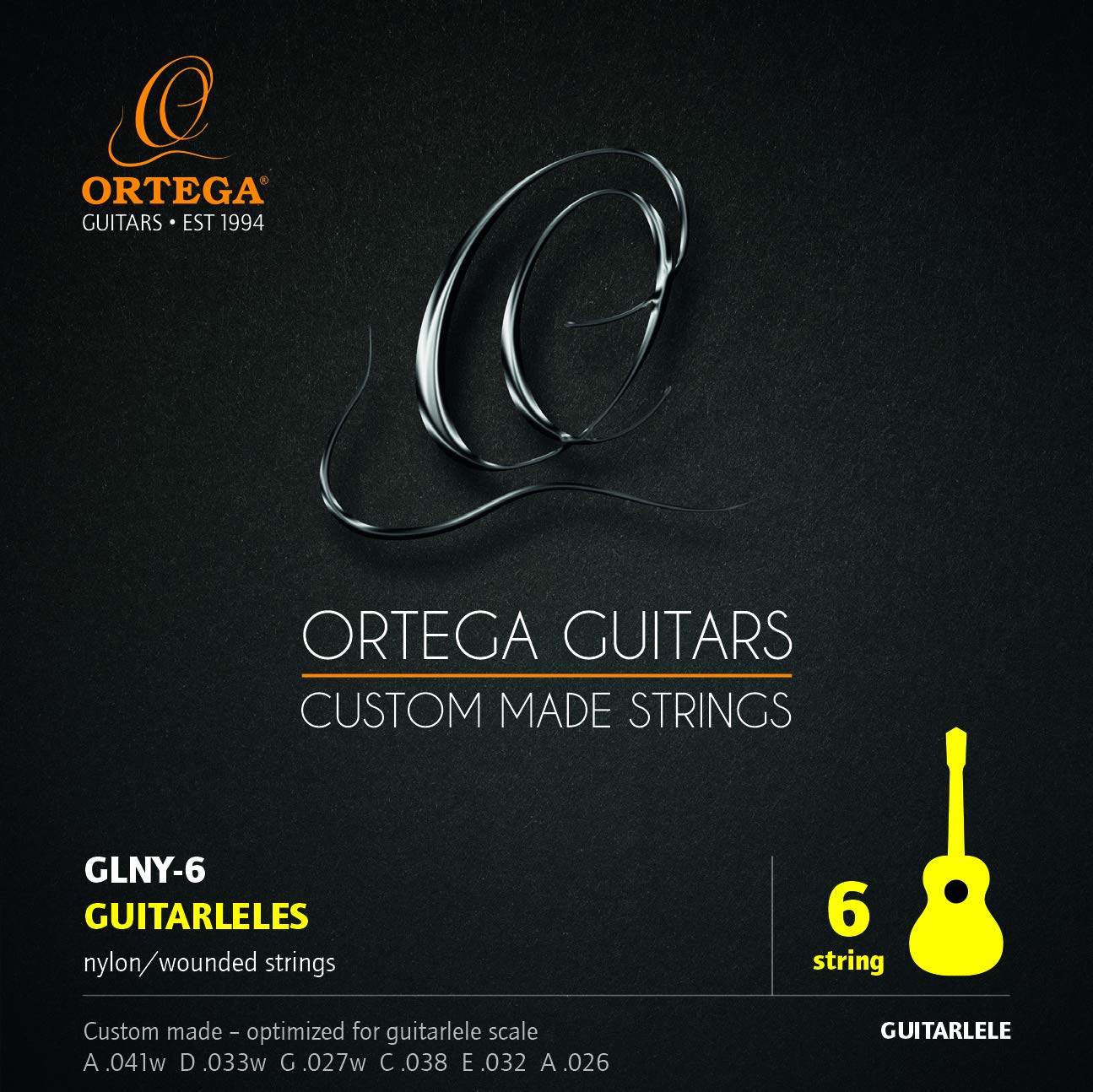 Ortega Guitars Nylon Guitarlele Strings – for 6-String Guitarlele – Custom Made Strings Series – Nylon/Silver-Plated Copper (GLNY-6)