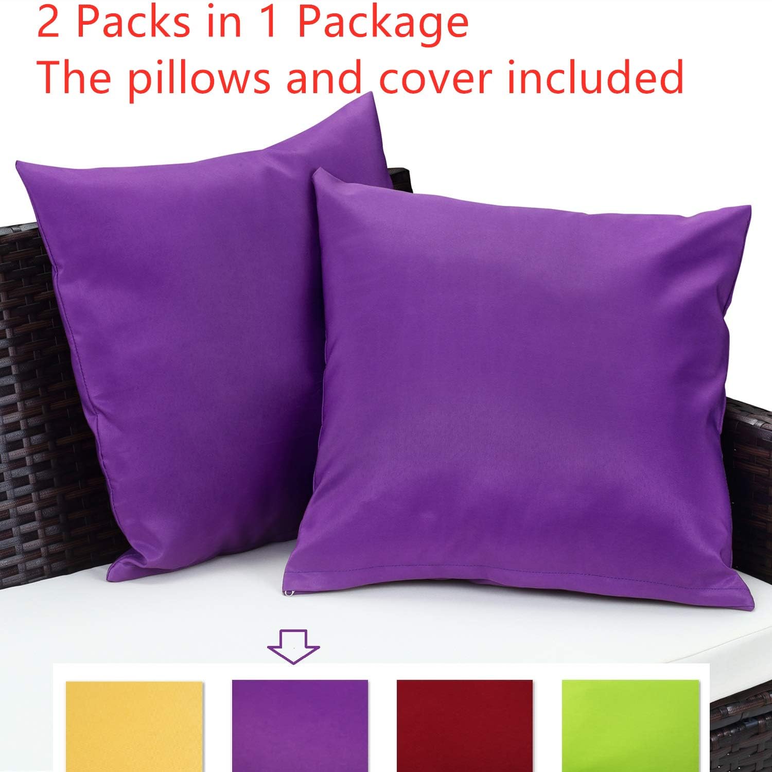 PROHIKER Set of 2 Decorative Sqaure Polyester Throw Pillow for Patio Conversation Sofa Set, 20X20IN Purple: Home & Kitchen