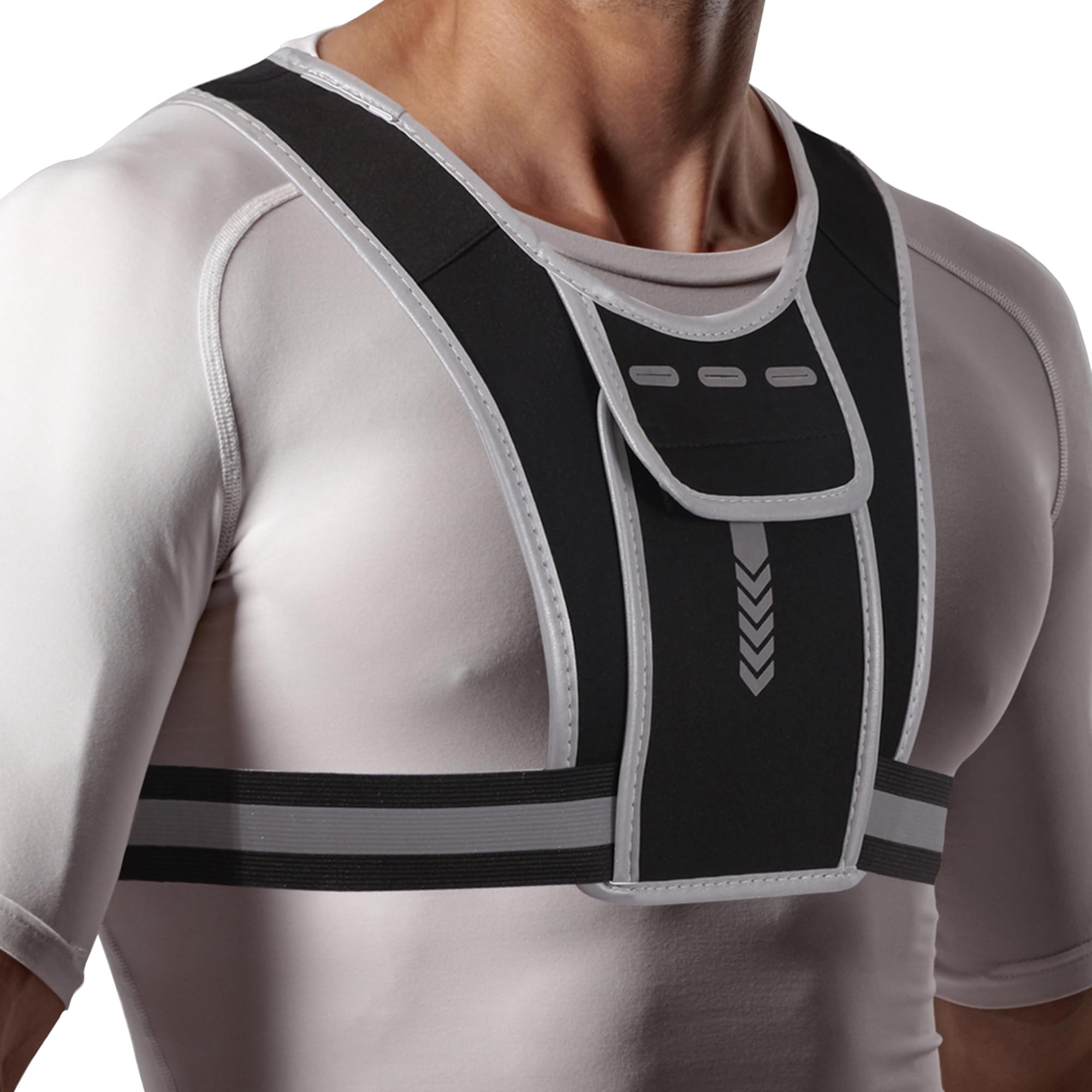 High Vis Running Vest with Phone & Water Bottle Holder Reflective Lightweight Breathable Running Bag for Men & Women with Under-Chest Adjustable Strap 5 Pockets for Keys, Cards, Energy Gels, Earbuds