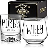Hubby and Wifey Glasses Gift Set for Couples - Engraved Wine and Whiskey Tumblers, Anniversary Wedding Present, Valentine's Day Gift 2026 (2-Piece Set) -256