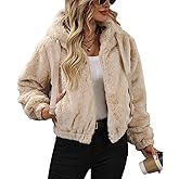 Vipwest Women's Faux Fur Crop Coat Full Zip Fleece Sherpa Jacket with Hood