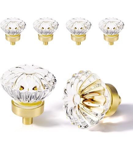 6-Pack Crystal Cabinet Knobs – 35mm Gold-Tone Hardware With 3 Screw Sizes For Kitchen, Bathroom, And Bedroom Drawers