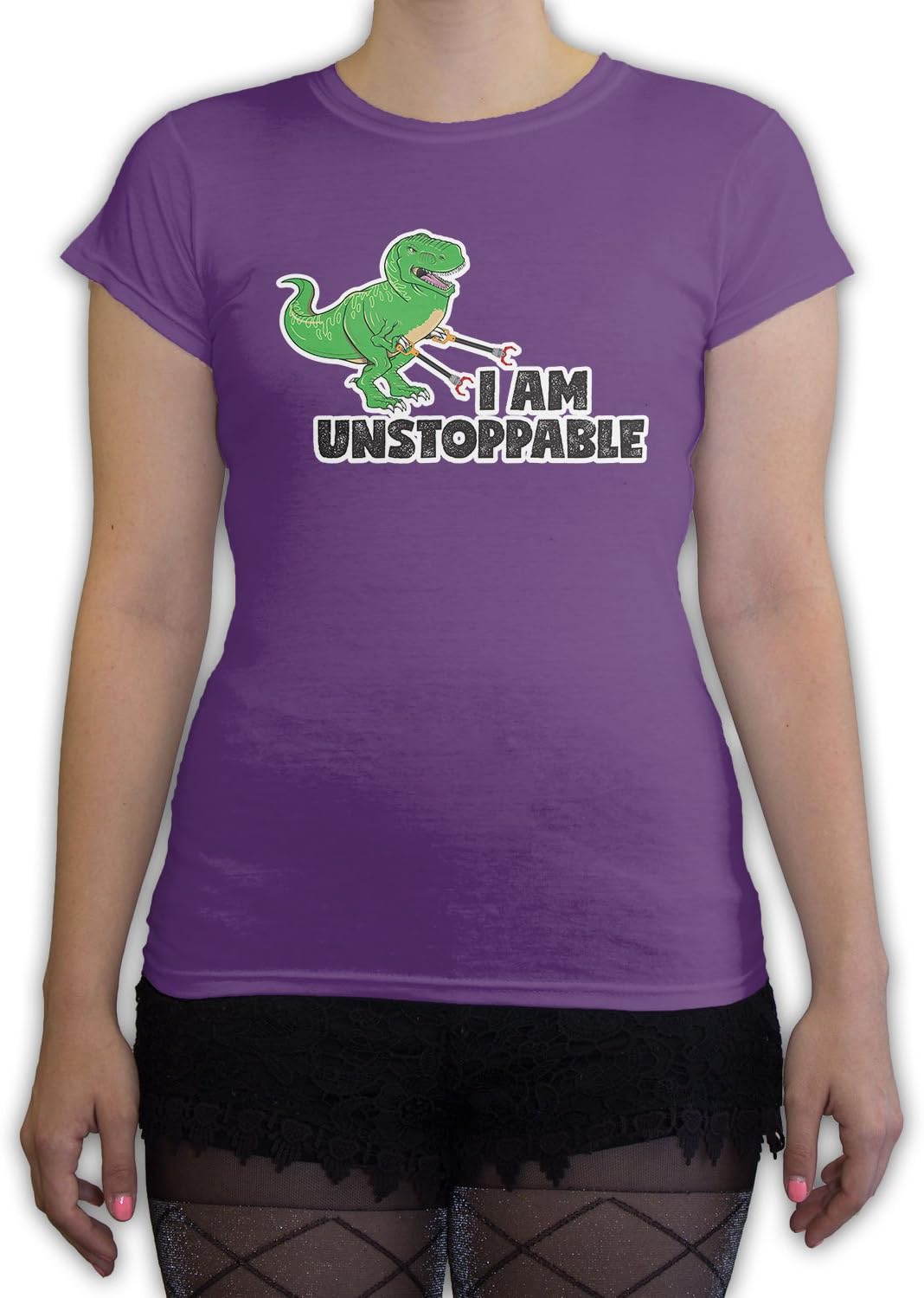 Death By Novelty - I Am Unstoppable T-Rex Women's Fashion T-Shirt Purple