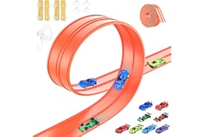 YUANNA Flexible Race Car Track for Kids, Compatible with Hot Wheels and 8 Diecast 1/64th Cars, Flex Track 15 Ft Starter Set for Ages 3 4 5 6 7 8, Christmas & Birthday Gift for Boys and Girls (Orange)