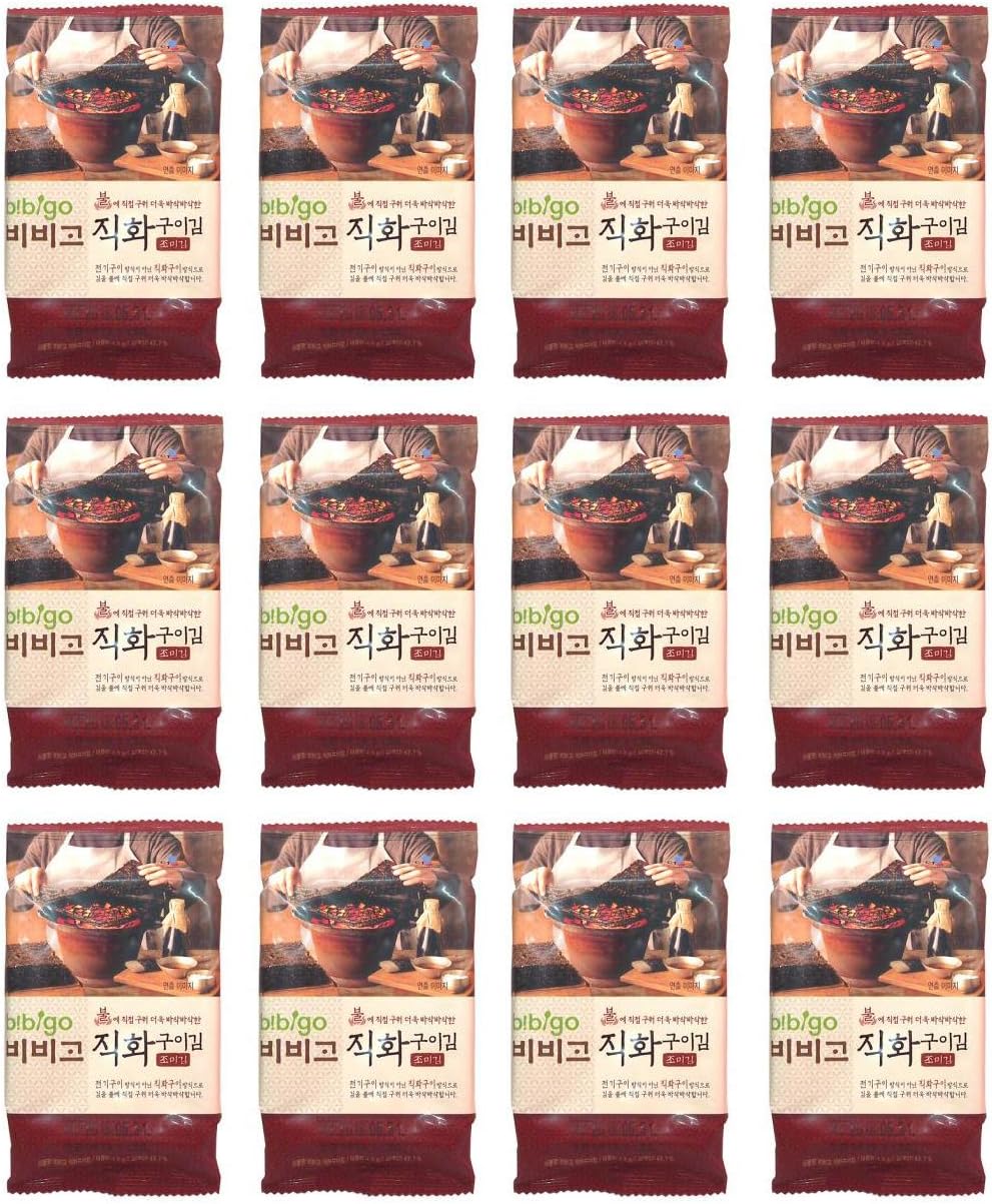 CJ Bibigo, Korean Premium Roasted Seaweed (Nori) Snacks, Lunch Pack size (12 packs) 비비고 직화 구이 김