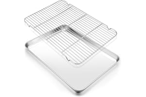 Large Baking Sheet with Rack Set, E-far 20”x14” Stainless Steel Cookie Sheet Pan for Oven Cooking Roasting, Rimmed Metal Tray