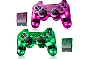 Burcica Wireless Controller for PS-2 Play 2 Double Vibration 2 - ClearGreen and ClearPurple