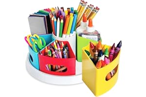 Hapinest Rotating Art Supply Organizer - Crayon, Marker & Pencil Storage Solution for School Teachers & Classroom Crafts - Rotating Desk Organizer Caddy