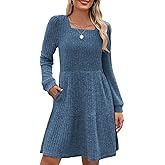 QACOHU Falll Dresses for Women 2026 Crew Neck Long Lantern Sleeve Casual Loose Flowy Swing Shift Dress
