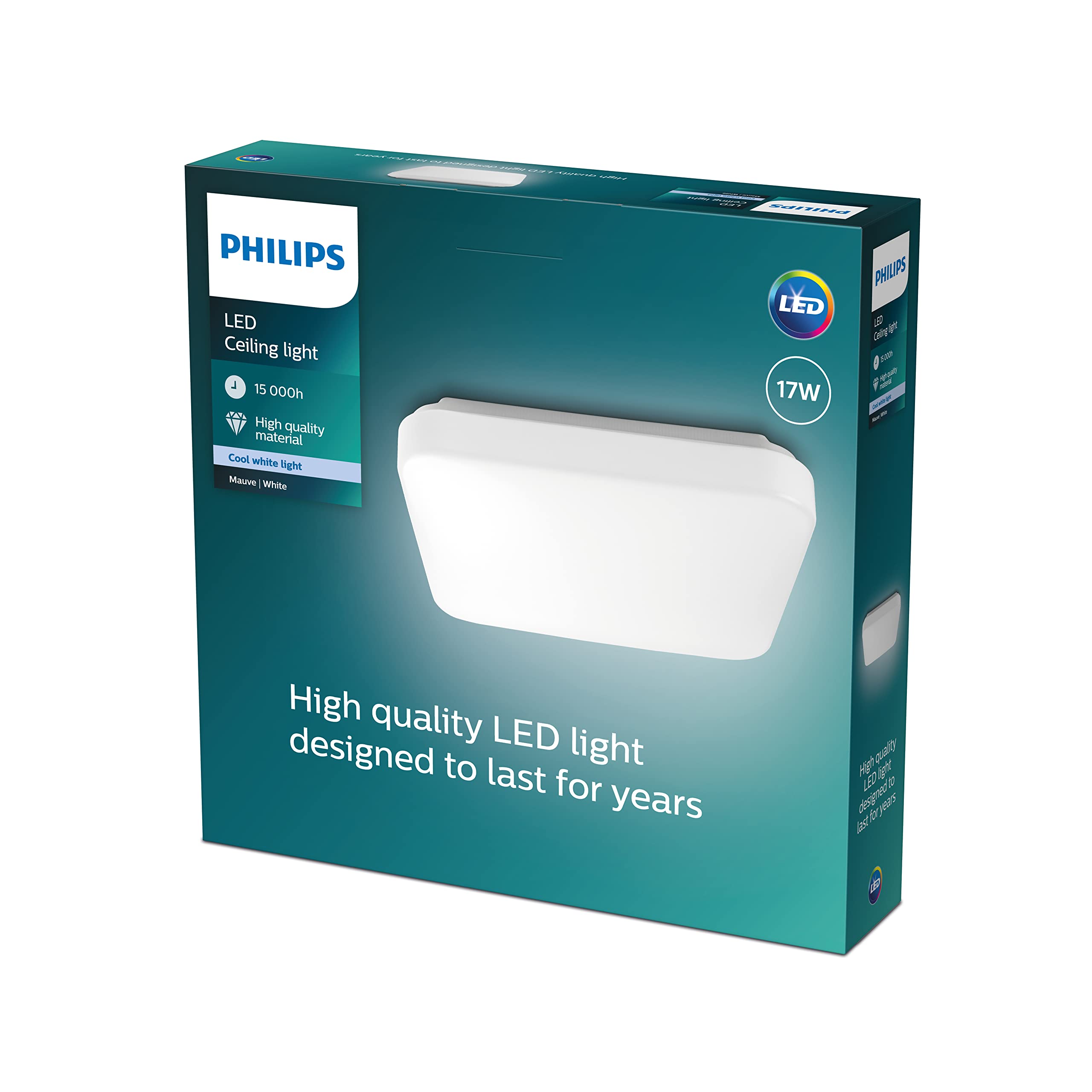 Philips LED Mauve Square Ceiling Light 4000K 17W [Cool White - White] For Indoor Home Lighting, Livingroom and Bedroom.