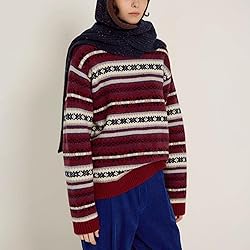 Women Y2K Argyle Striped Pullover Sweater Casual