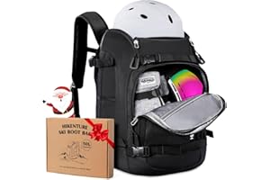 Hikenture Ski Boot Bag Backpack, 50L Padded Ski Bag & Snowboard Boot Bag with Drain Holes, Large Capacity Water-Resistant Ski Travel Bag for Ski Boots, Helmet, Goggles, Clothes, Gloves, Snowboard Gear