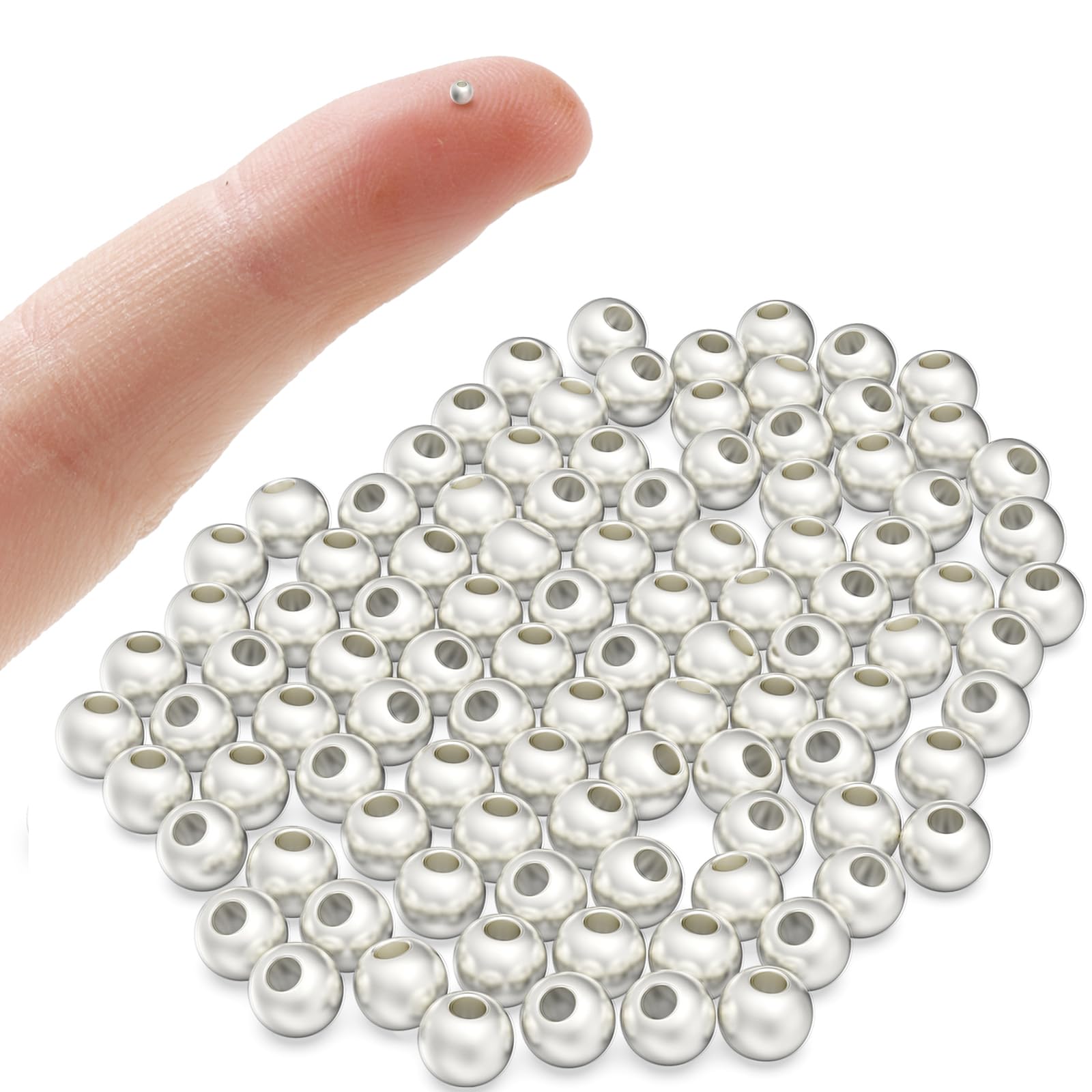 Photo 1 of OHINGLT 925 Sterling Silver Beads for Jewelry Making,Smooth Round Ball Spacer Beads for Ring, Necklace, Bracelet Making (Made in Italy, 2.5mm)
