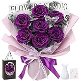 Casaido Preserved Flowers for Delivery, 7 Purple Roses Bouquet, Birthday Gifts for Women, Valentines Day Rose Gifts for Mom Wife Girlfriend, Forever Real Flowers for Christmas Anniversary