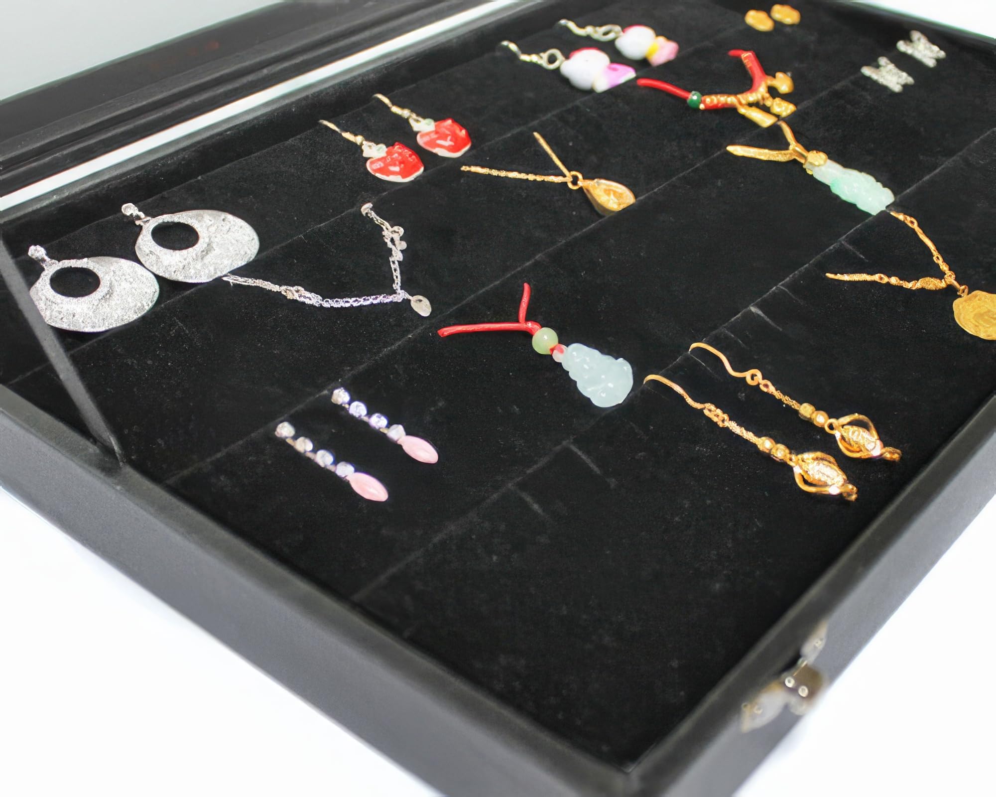 Jewellery Box Jewellery Display Case with Glass Lid Black (for Earrings Pendants)