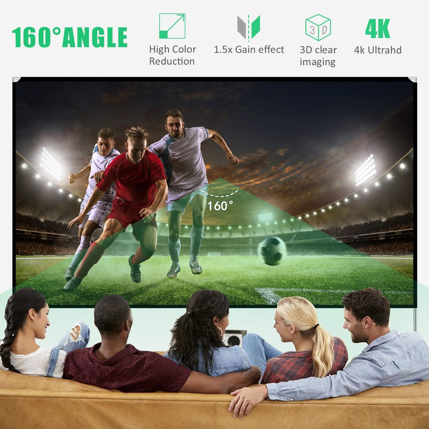 Projector Screen with Stand 100 inch Portable Projection Screen 16:9 4K HD Rear Front Projections Movies Screen for Indoor Outdoor Home Theater Backyard Cinema Trave: Electronics