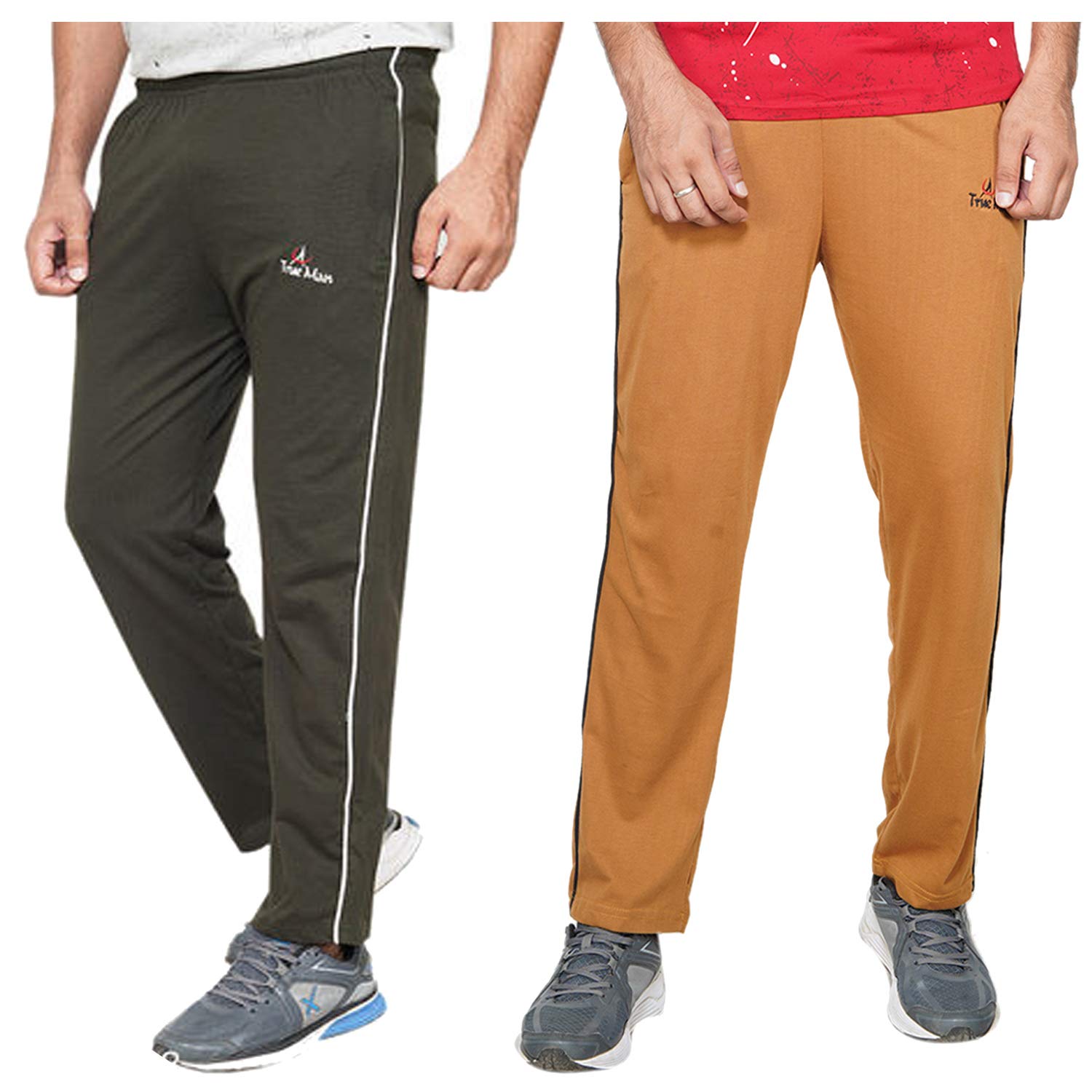 Buy True Man Men's Cotton Regular Fit Track Pants Olive & Mustard (Pack