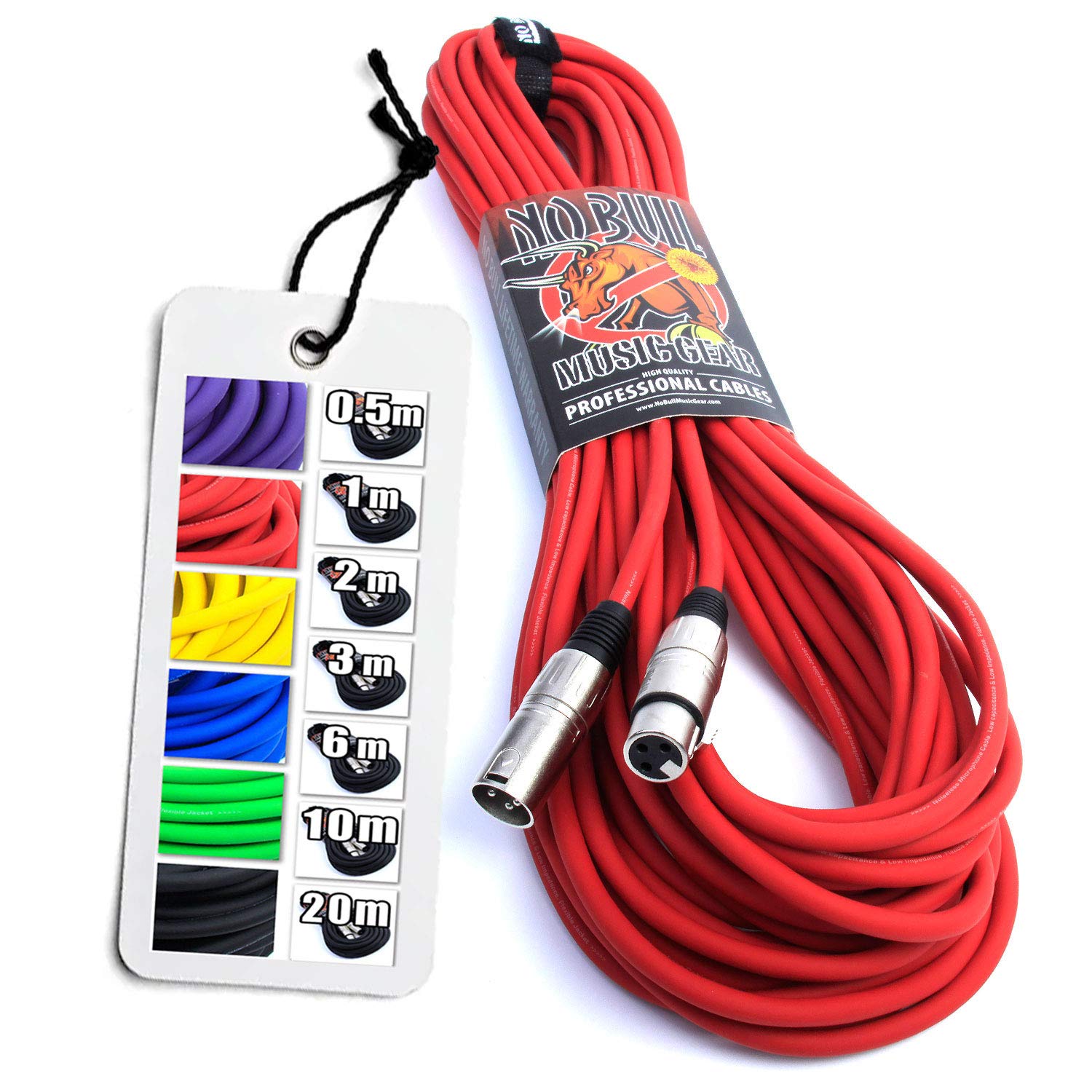 No Bull Nordell Music Gear' Premium XLR Cable (Red, 20m): Achieve a Clearer Audio Signal with a Balanced Male to Female Microphone Lead, plus Cable Tie