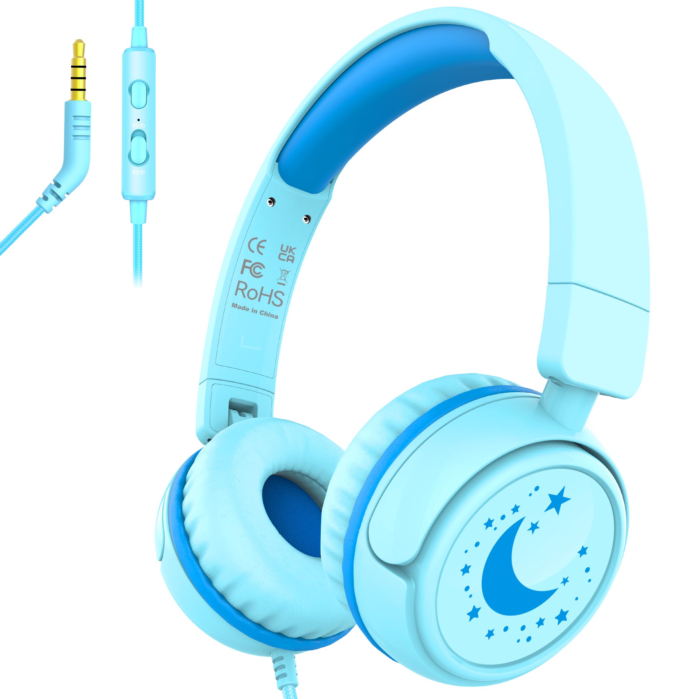 Photo 1 of Kids Headphones with Cord for School, 85/94dB Volume Limit Headphones for Kids, Portable Wired Headphone with Shareport, Stereo Sound Foldable Headset for School/Tablet/iPad/Kindle (Cyan)