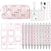 Pink Coquette Bow School Supplies,Includes Coquette Bow Ballpoint Pens,Pink Bow Sticky Notes,ID Badge Holder,Pencil Holder,for Office School Supplies (bow)