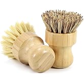 DEBETOOL Bamboo Dish Brush, 2-Pack | Natural Dish Scrubber with Sisal and Palm Bristle for Pans, Pot